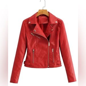 Red Leather Moto Jacket